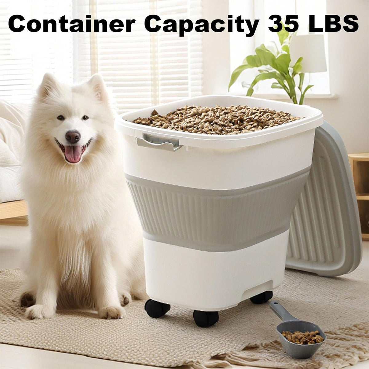 SEWIU Dog Food Storage Container Up to 2pack*20LB,Collapsible Dog Food Container with Travel Silicone Bowl and Scoop for Dog/Cat/Bird Food/Cat litter,Keep Dry Food Fresh,Easy to Move.