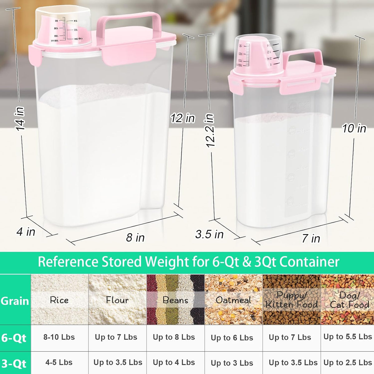 TBMax Rice Container Cereal Storage Container 2 Pack 5 Lbs, Kitchen Pantry Dry Food Storage Holder with Easy-Pouring Spout & Handy Cup, Small Pet Dog Cat Food Dispenser for Daily Feeding -Grey