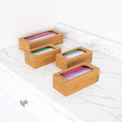 Seville Classics Bamboo Premium Organizer Storage Bins for Kitchen Silverware, Pantry, Closet, Office Desk, Pens, Utensils, Makeup, K Cup, Bamboo, Bag Holder Bin Set