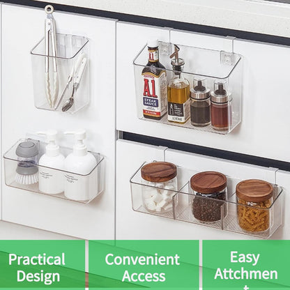 vacane Plastic Adhesive Mount Over Cabinet Door Organizer, Wall Organization Container Makeup Organizer Hanging Basket Bins for Kitchen, Pantry, Craft Room, Office, Space Saving Holder