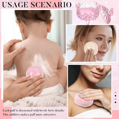 Tioncy 3 Pcs Large Body Powder Puff and Container Valentine's Day gift Powder Container with Puff Crystal Case Soft Washable Reusable Velour Face Body Glitter Wet Dry Makeup (Classic,Clear)