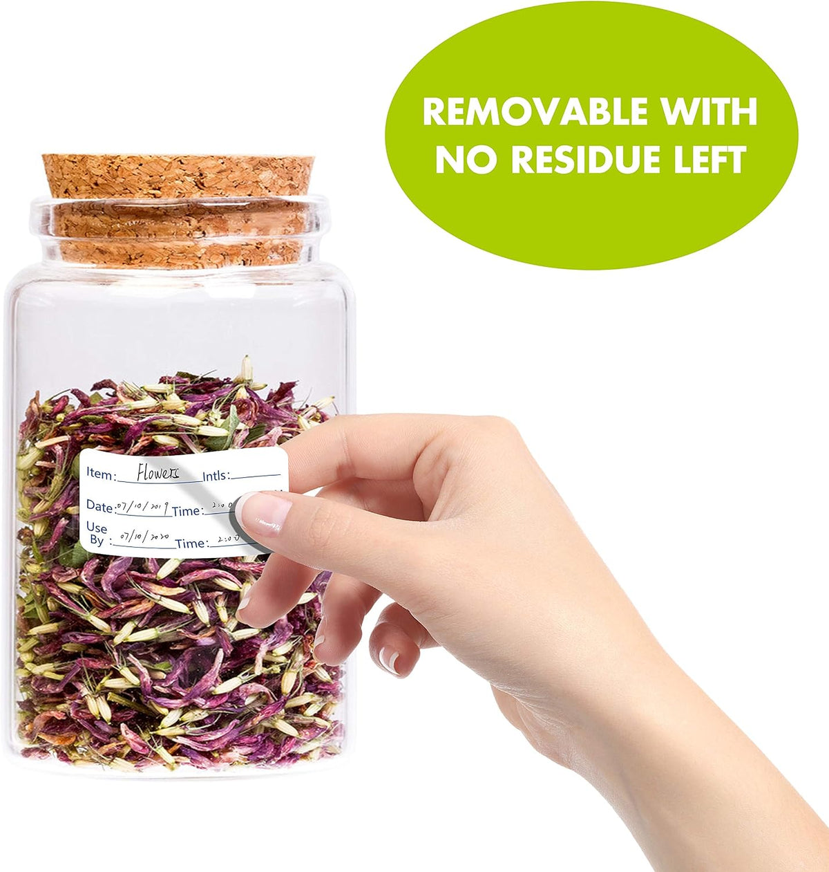 300 Removable Food Labels, Water/Oil/Tear Resistant Freezer Pantry Labels with Perforation Line No Residue Left for Food Containers Jars Kitchen Restaurant Storage Organization