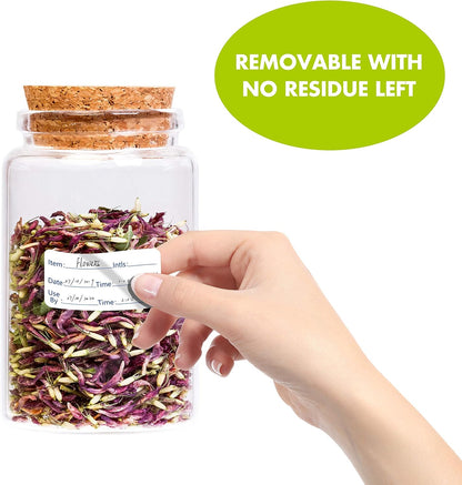 300 Removable Food Labels, Water/Oil/Tear Resistant Freezer Pantry Labels with Perforation Line No Residue Left for Food Containers Jars Kitchen Restaurant Storage Organization