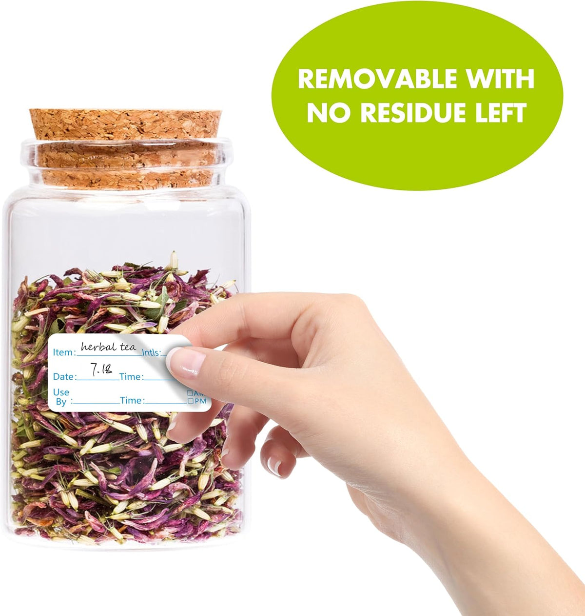 300 Removable Food Labels, Water/Oil/Tear Resistant Freezer Pantry Labels with Perforation Line No Residue Left for Food Containers Jars Kitchen Restaurant Storage Organization