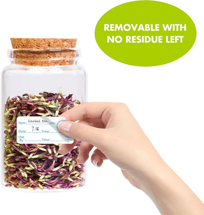 300 Removable Food Labels, Water/Oil/Tear Resistant Freezer Pantry Labels with Perforation Line No Residue Left for Food Containers Jars Kitchen Restaurant Storage Organization
