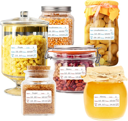 300 Removable Food Labels, Water/Oil/Tear Resistant Freezer Pantry Labels with Perforation Line No Residue Left for Food Containers Jars Kitchen Restaurant Storage Organization