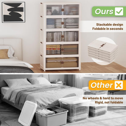 SAILUN 145Gal/580Qt Stackable Storage Bins Folding Collapsible Storage Bins with a Lid, Closet Organizers and Storage,White 26" W x 17" D x 71" H