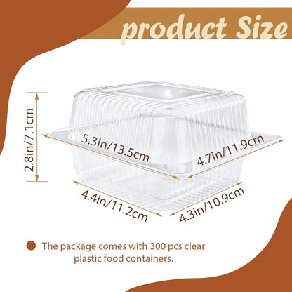 Jizvxe 100 Pack Clear Plastic Square Hinged Food Container,Disposable Plastic To Go Containers with Clear Lids,Cake Slice Containers Clamshell Takeout Tray for Pastry,Salad,Dessert(5.1"x 4.7"x 2.8")