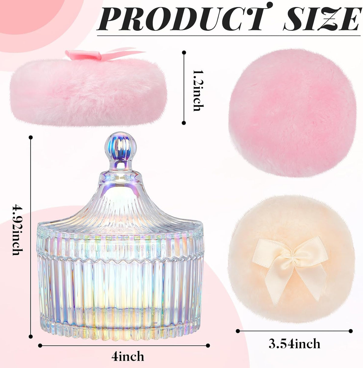 Tioncy 3 Pcs Large Body Powder Puff and Container Valentine's Day gift Powder Container with Puff Crystal Case Soft Washable Reusable Velour Face Body Glitter Wet Dry Makeup (Classic,Clear)