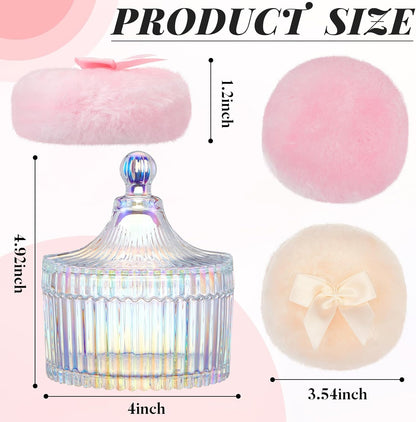 Tioncy 3 Pcs Large Body Powder Puff and Container Valentine's Day gift Powder Container with Puff Crystal Case Soft Washable Reusable Velour Face Body Glitter Wet Dry Makeup (Classic,Clear)