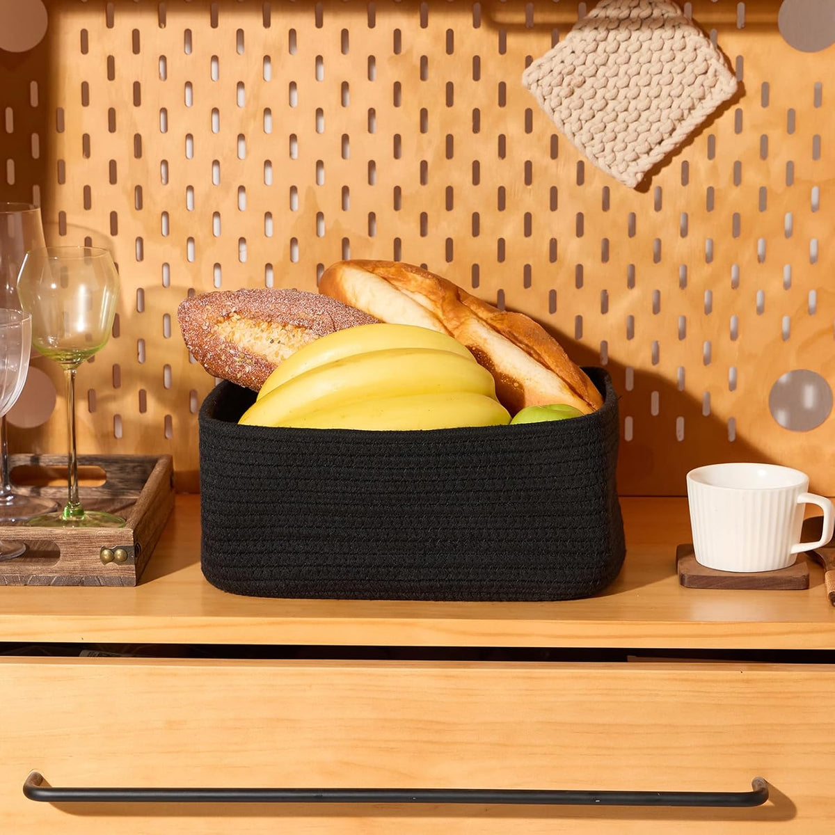 MiniArk Small Storage Baskets for Organizing | Closet Organizer Bins | Shelf Toy Basket | Woven Rope Baskets | Cube Decorative Box | Shallow Basket | L11.5xW7.5xH4.7| Brown
