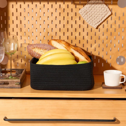 MiniArk Small Storage Baskets for Organizing | Closet Organizer Bins | Shelf Toy Basket | Woven Rope Baskets | Cube Decorative Box | Shallow Basket | L11.5xW7.5xH4.7| Brown