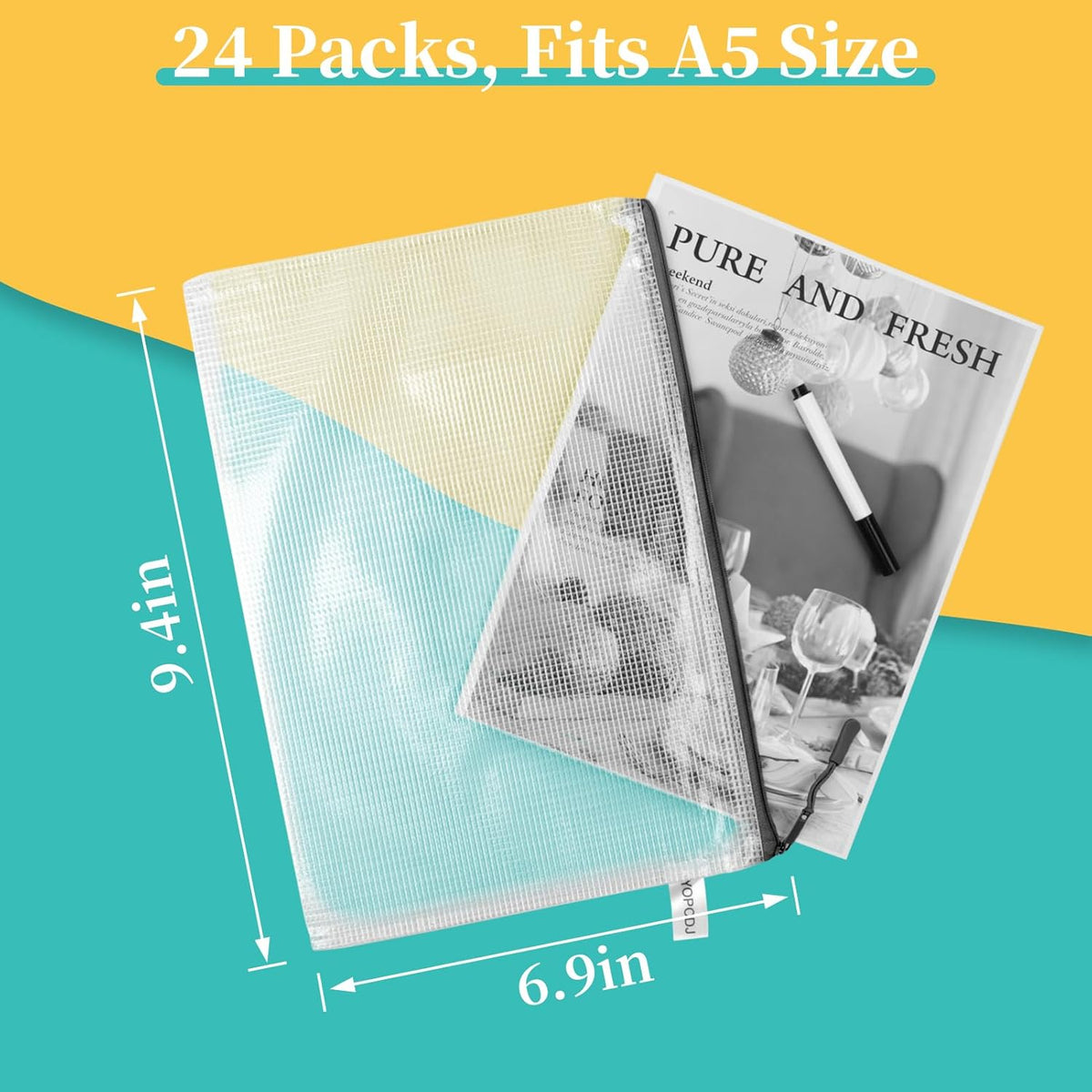 YOPCDJ 24pcs Mesh Zipper Pouch File Bags Puzzle Storage Bags, A3 17x12 Inches Large Reusable Zipper Pouches for Organizing Classroom Board Game Organization