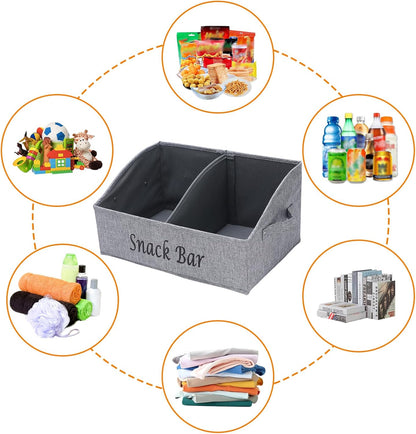 Snack Organizer for Countertop, Fabric Snack Organizer with Handles, 2 Large Compartment Snack Container Snack Basket, Snack Bar Station Decor, Kitchen Pantry Organizer and Storage, Black