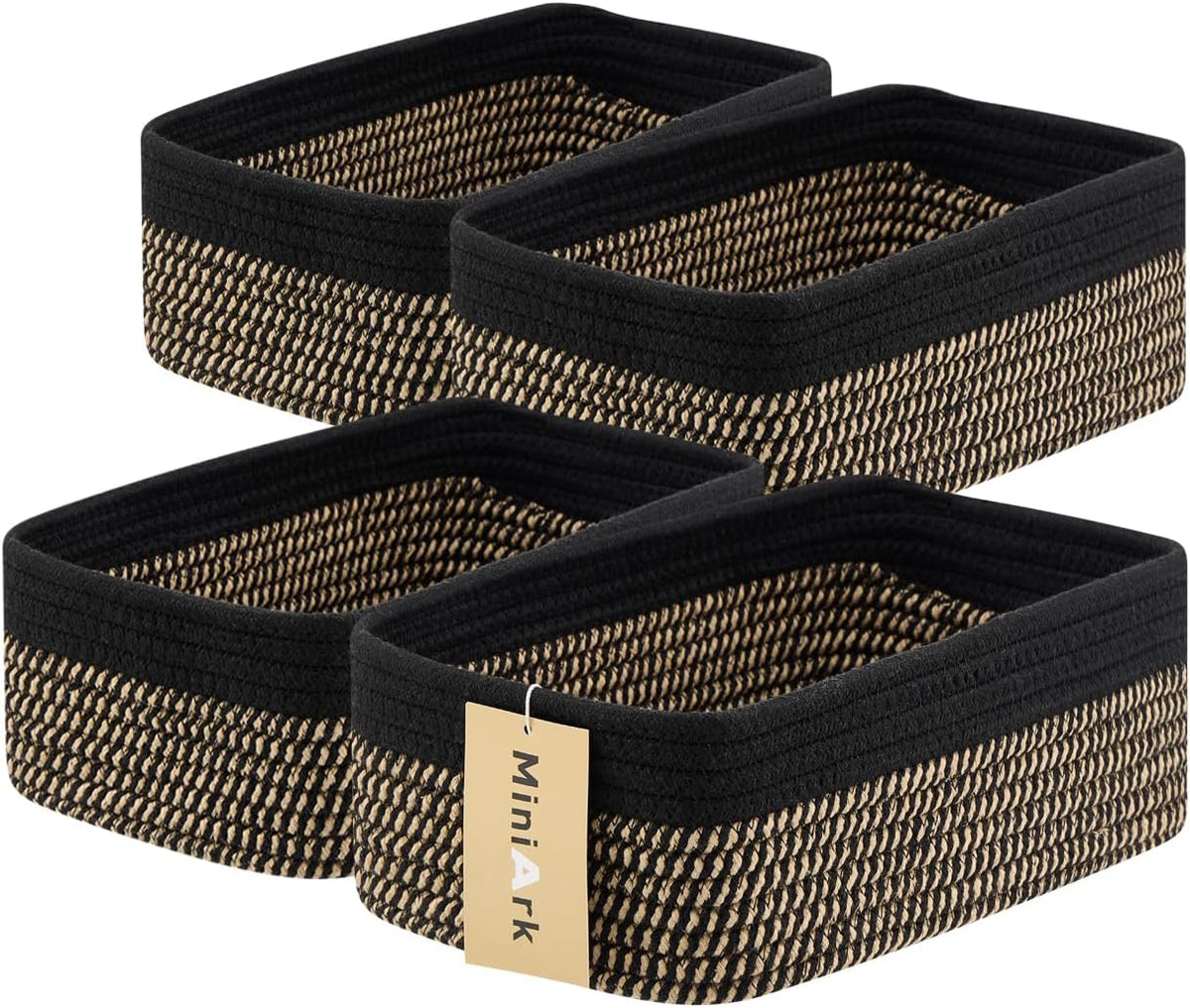 MiniArk Small Storage Baskets for Organizing | Closet Organizer Bins | Shelf Toy Basket | Woven Rope Baskets | Cube Decorative Box | Shallow Basket | L11.5xW7.5xH4.7| Brown