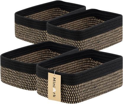 MiniArk Small Storage Baskets for Organizing | Closet Organizer Bins | Shelf Toy Basket | Woven Rope Baskets | Cube Decorative Box | Shallow Basket | L11.5xW7.5xH4.7| Brown