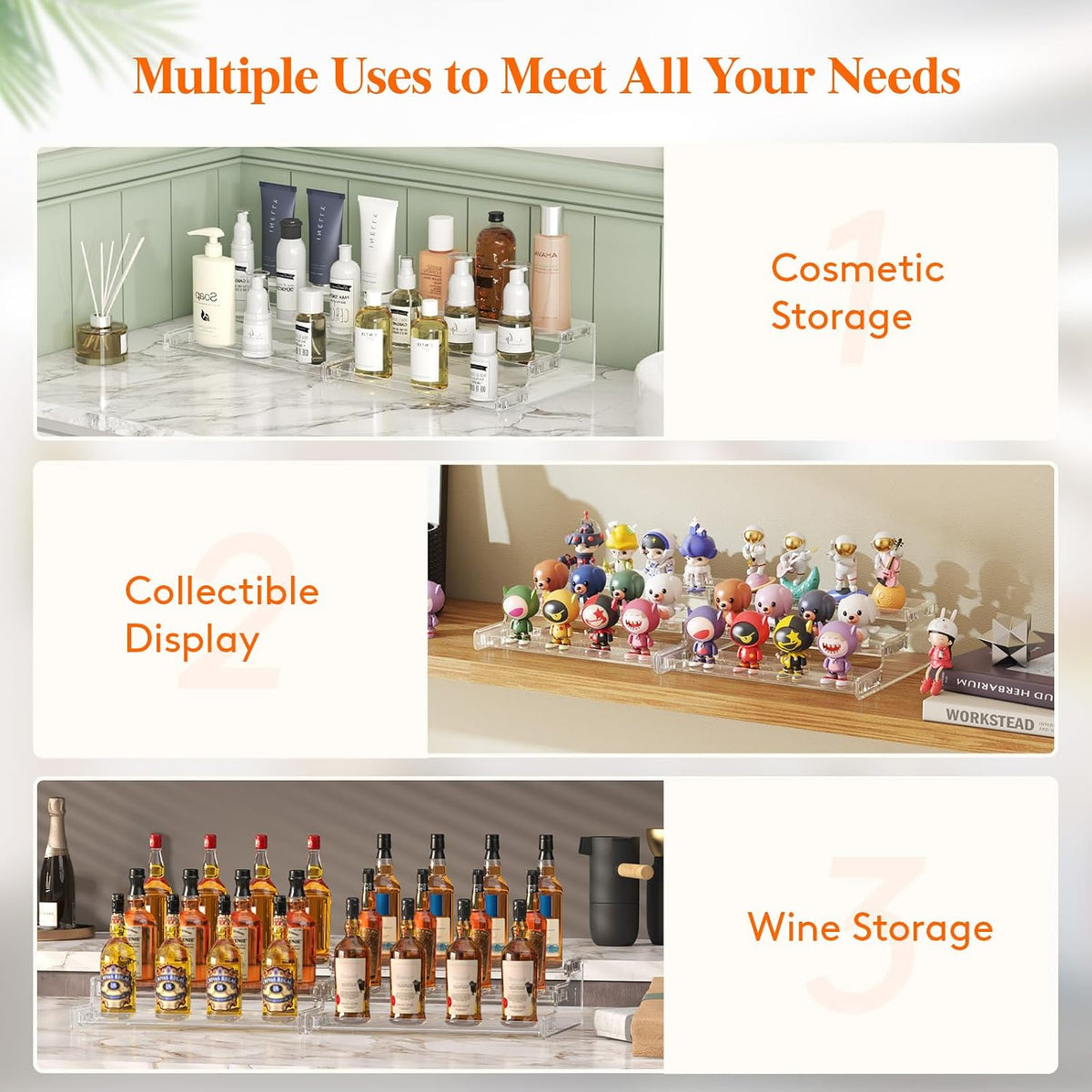 Lifewit Plastic 2 Pack 3-Tier Spice Rack, Clear Spice Organization for Cabinet, Counter, Organizer Shelf for Condiment, Seasoning, Syrup, Liquor, Medicine and Perfume for Kitchen, Pantry, Bar, Bath