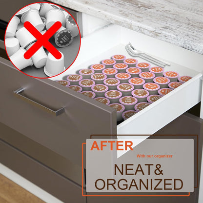 RMAIEYOO Coffee Pod Storage Organizer for Kitchen Drawer, Holds 36 K Cup Pods, Premium Plastic Tray with Non-Slip Mat, Space-Saving Drawer Organizer for Keurig Coffee Capsules