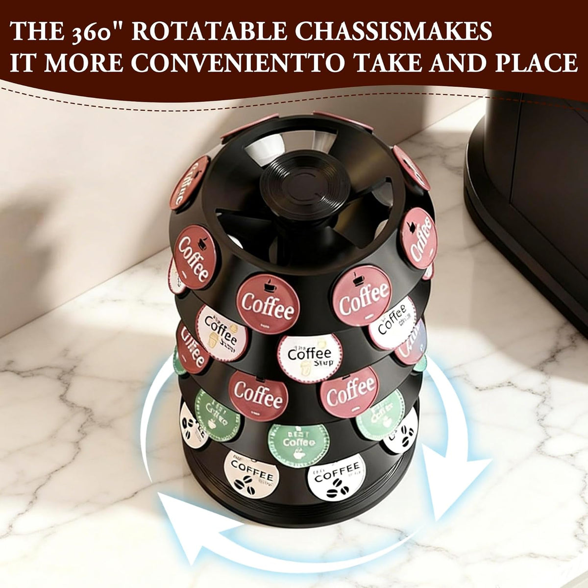 CEHNCEH K Cup Holder, Coffee Pods Holder Storage Organizer Stand Carousel Compatible with 40 Keurig K-Cup Pods, Home or Office Kitchen Counter (Black)
