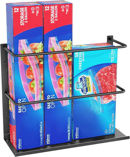 Gypie Kitchen Wrap Organizer Door Mount, Aluminum Foil Holder Cabinet Door Organizer Cabinet Storage Basket for Kitchen Wrap/Food Bag Storage, Black