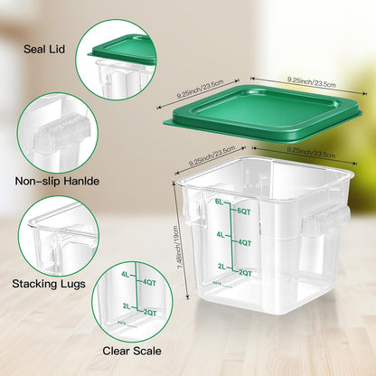 4 pcs 4qt Food Storage Containers with Lid, Square Clear Commercial Food Storage Containers with Handle and Scale for Food Storage in Home Kitchen & Dining (Green)