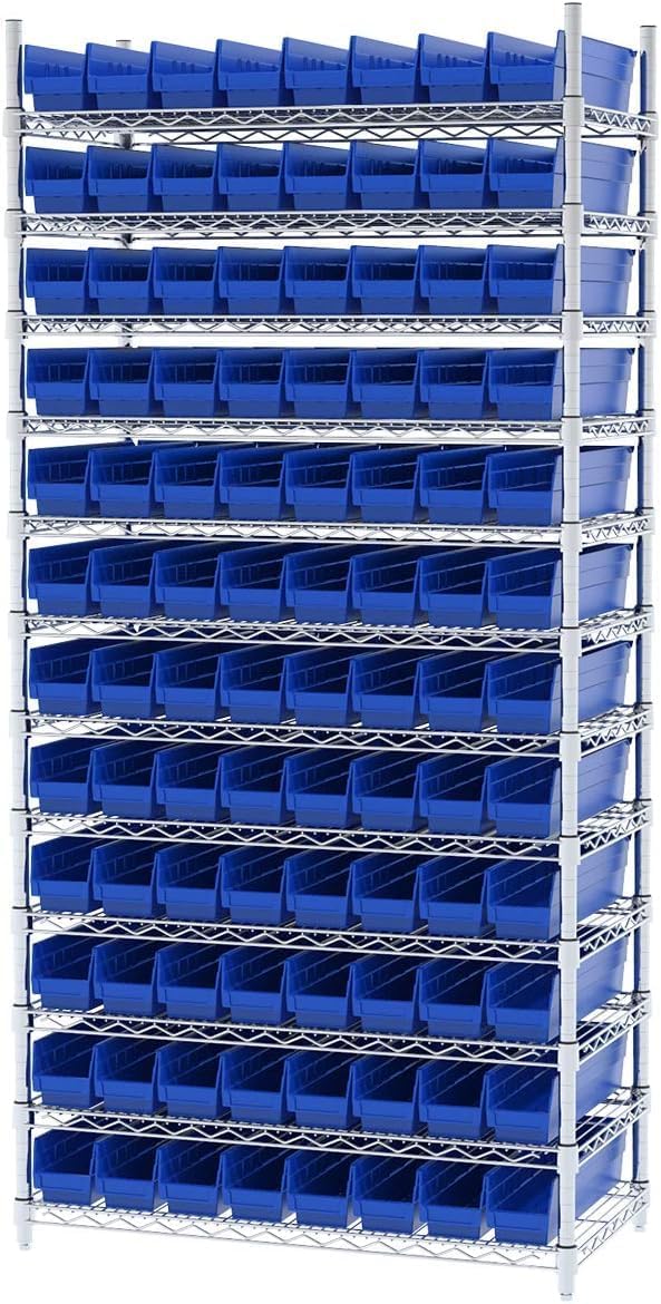 Akro-Mils 30128 Plastic Shelf Bins, Heavy Duty Storage Bins for Garage, Closet, and Drawer Organization, 18-Inch x 4-Inch x 4-Inch, Clear, 12-Pack