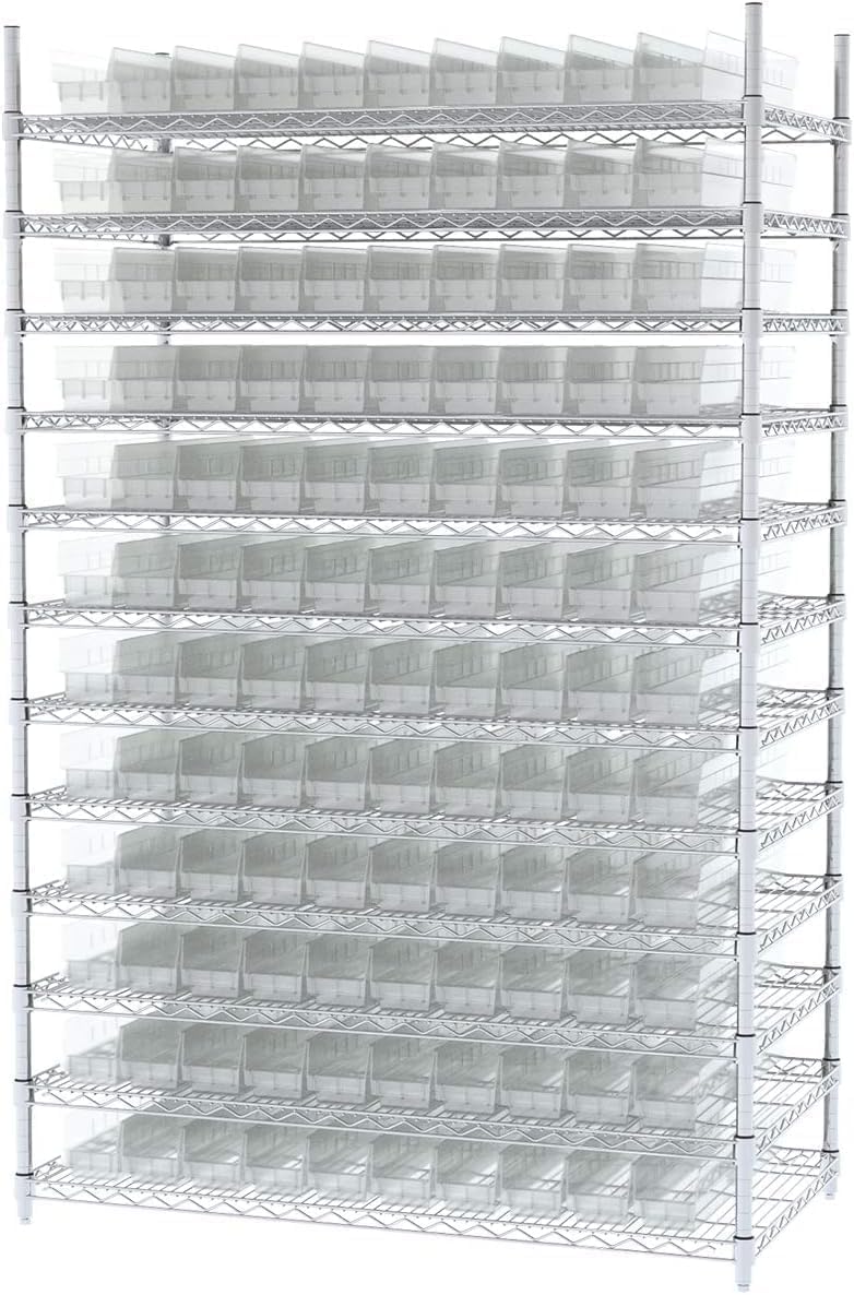 Akro-Mils 30124 Plastic Shelf Bins, Heavy Duty Storage Bins for Garage, Closet, and Drawer Organization, 24-Inch x 4-Inch x 4-Inch, Clear, 12-Pack