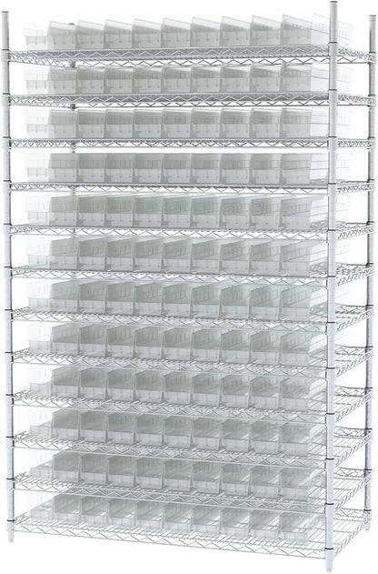 Akro-Mils 30124 Plastic Shelf Bins, Heavy Duty Storage Bins for Garage, Closet, and Drawer Organization, 24-Inch x 4-Inch x 4-Inch, Clear, 12-Pack
