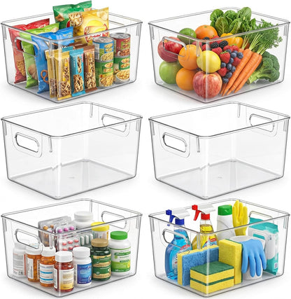 MOONEDGE Set of 4 Clear Plastic Organizer Bins, 2 Large & 2 Small Storage Bins for Pantry, Nestable Space-Saving Containers for Cabinets, Under-Sink, Bathroom, Kitchen & Freezer Organization
