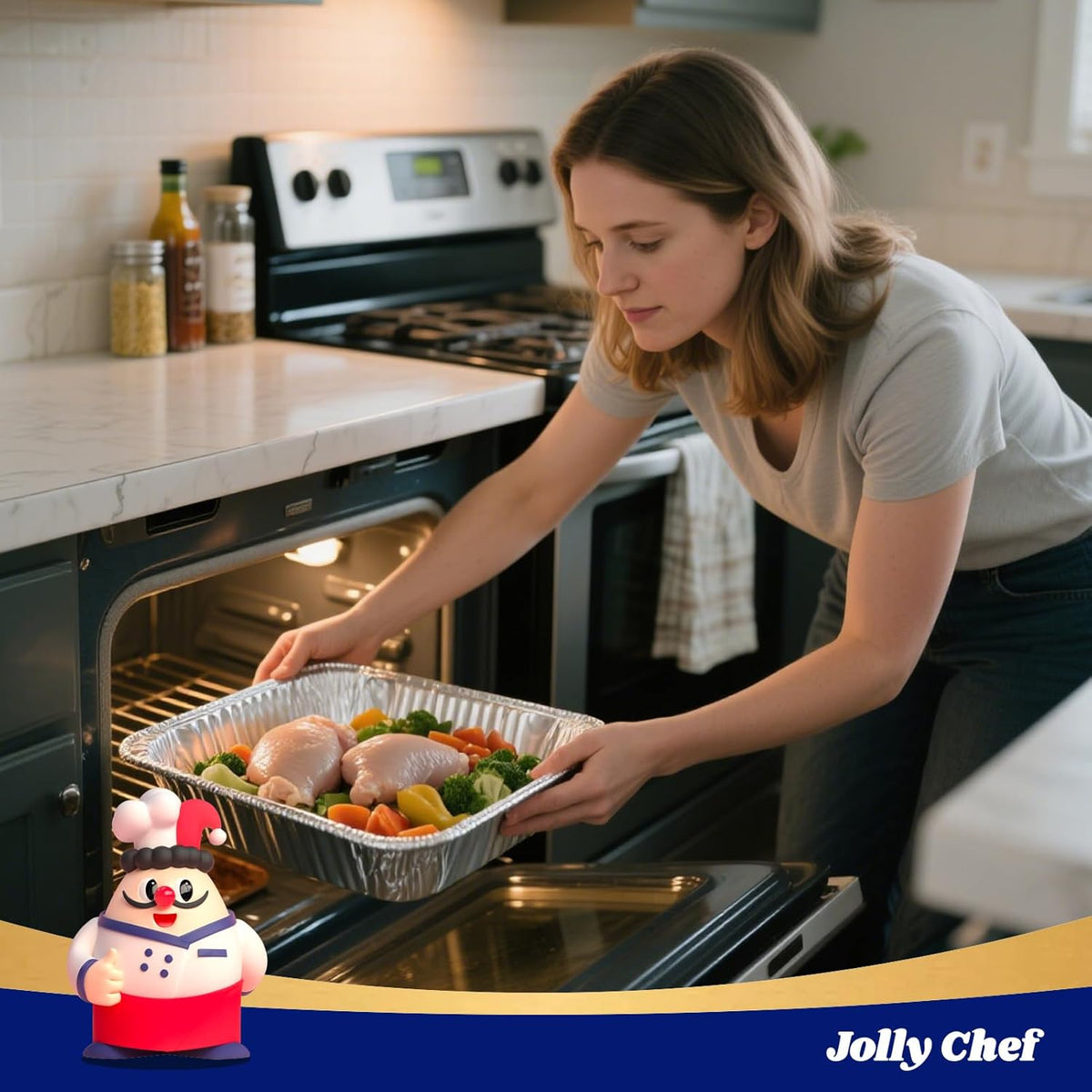 JOLLY CHEF 9x13 Aluminum Pans with Lids - Disposable Foil Food Containers with Lids for Cooking, Heating, Storing, Prepping Food- Thanksgiving, Christmas, Parties