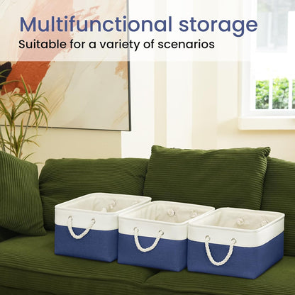 Large Storage Baskets- 15.7x11.8x8.26 inch Storage Bins for Shelves and Closet Organizing, Foldable Fabric Bin for Home Organization Clothes and Laundry (3-Pack, White&Khaki)