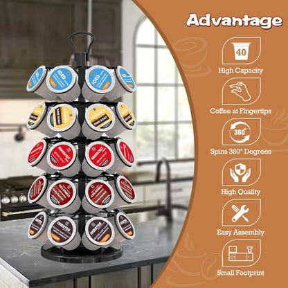 BLACKSMITH FAMILY 36 K Cup Pod Carousel Easy Assembly Design K Cup Holders,K Cup Holder, K Cups Holder,K Cup Carousel, 4-Tier Coffee Pods Holder Storage Organizer Stand,Glossy Black