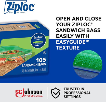 Ziploc Sandwich and Snack Bags with EasyGuide Texture, Plastic Storage Bags with Grip 'n Seal Technology, 270 Bags Total