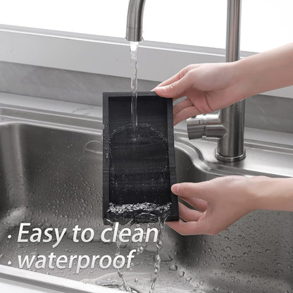 Small Silicone Bathroom Vanity Tray Rectangle Soap and Sponge Holder Kitchen Sink Organizer for Scrubber, Lotion Bottles, Perfume, Jewelry, Candle, Key Trinket Ring, Black