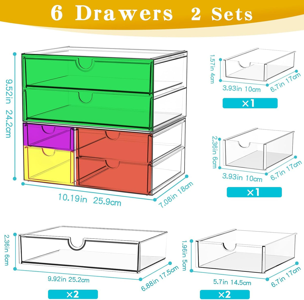 Acrylic Makeup Organizer with 13 Drawers, Bathroom Counter Organizer, Acrylic Organizers, Desk Organizer, Office Supplies, Storage Drawers for Cosmetic, Pencil, Coffee, etc 3 Pack