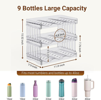 Gracenal Water Bottle Organizer for Stanley Cup Accessories, Cabinet Organizers and Storage for Meoky 40 oz Tumbler with Handle, Fridge Tumbler Organizer Kitchen Gadgets Gifts, 2Pack Large-6-bottle