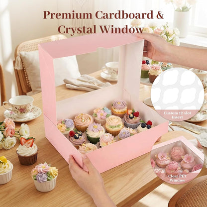 VGOODALL 12 Count Cupcake Boxes, 6PCS Cupcake Container with Window Boxes Holding 72 Pastry Box for Birthday Holiday Party Bakery Supplies 13.2"x9.8"x4"