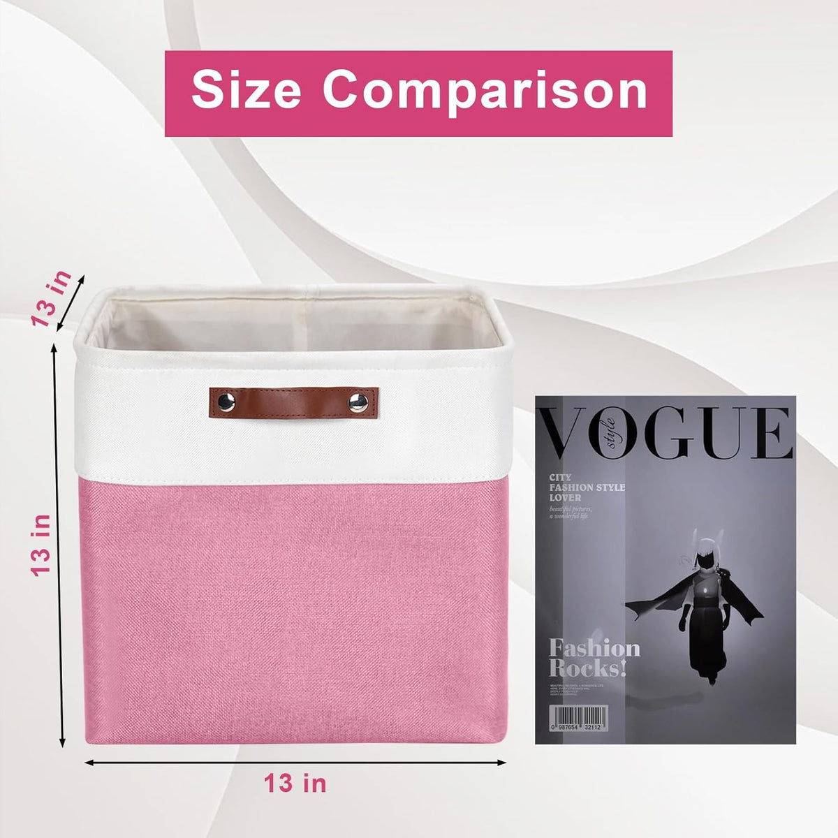 Bagnizer Large Fabric Storage Baskets | 50L Storage Bins, Decorative Linen Closet Baskets with Handles for Organizing, Shelf, Toys, Clothes, Home, Office, Nursery, 17x12x15Inches (Grey&White)