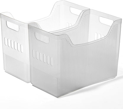 BINO | Plastic Storage Bins, Narrow - 2 Pack | THE CANYON COLLECTION | Clear Storage Bins for Organization | Clear Containers for Pantry | Fridge & Freezer Organizer Bin | Cabinet & Pantry Organizers
