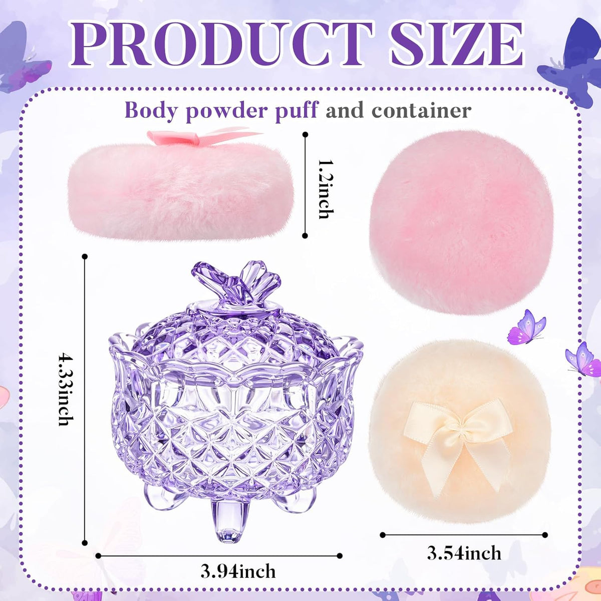 Tioncy 3 Pcs Large Body Powder Puff and Container Valentine's Day gift Powder Container with Puff Crystal Case Soft Washable Reusable Velour Face Body Glitter Wet Dry Makeup (Classic,Clear)