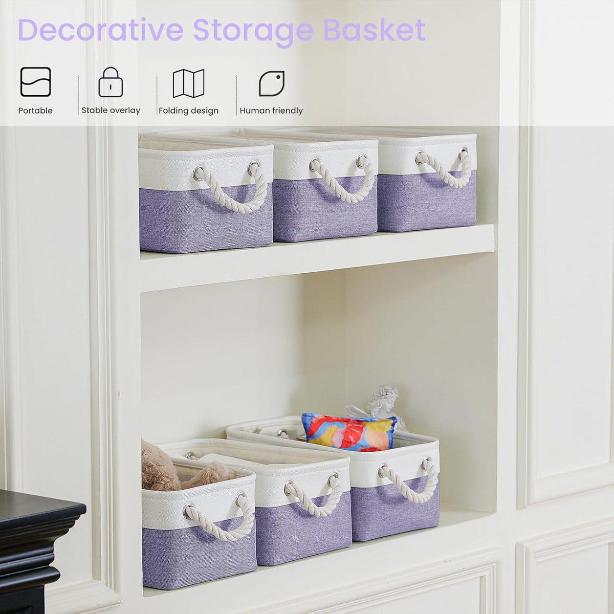 Large Storage Baskets- 15.7x11.8x8.26 inch Storage Bins for Shelves and Closet Organizing, Foldable Fabric Bin for Home Organization Clothes and Laundry (3-Pack, White&Khaki)