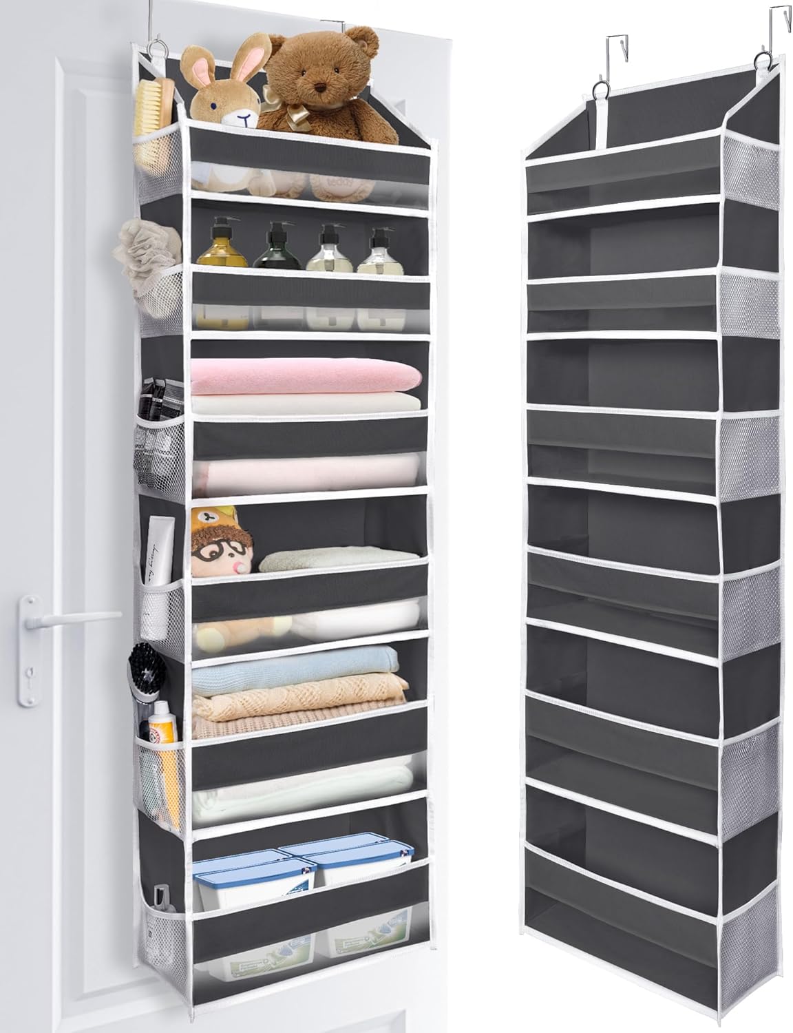 ULG Over The Door Organizer with 6 Large Pockets 12 Side Pockets, 50lbs Weight Capacity Door Hanging Organizer for Bedroom, Bathroom, Pantry, Nursery Storage, Beige