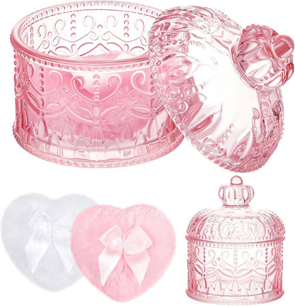Tioncy 3 Pcs Large Body Powder Puff and Container Valentine's Day gift Powder Container with Puff Crystal Case Soft Washable Reusable Velour Face Body Glitter Wet Dry Makeup (Classic,Clear)