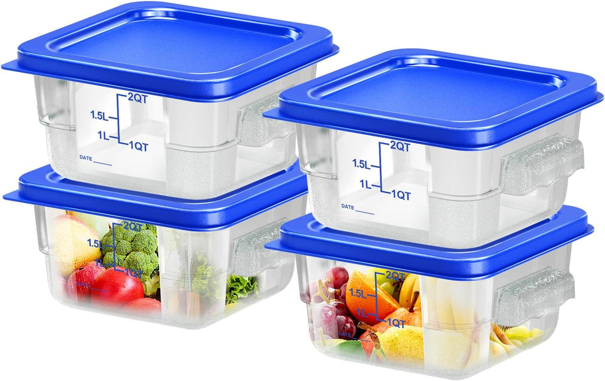 4 pcs 4qt Food Storage Containers with Lid, Square Clear Commercial Food Storage Containers with Handle and Scale for Food Storage in Home Kitchen & Dining (Green)