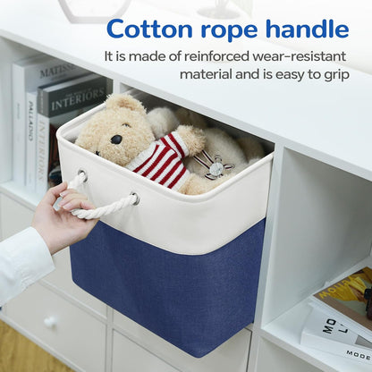 Large Storage Baskets- 15.7x11.8x8.26 inch Storage Bins for Shelves and Closet Organizing, Foldable Fabric Bin for Home Organization Clothes and Laundry (3-Pack, White&Khaki)