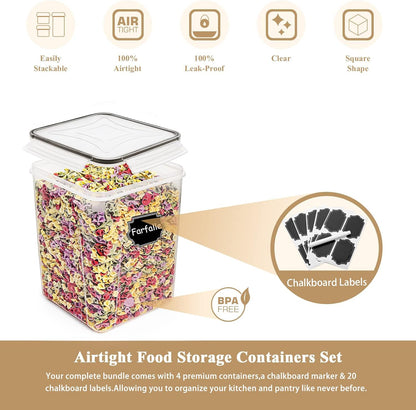 Wildone Large Food Storage Containers 5.2L /175oz, 4 Piece BPA Free Plastic Airtight Food Storage Containers for Flour, Sugar, Baking Supplies, Kitchen & Pantry Containers with 20 Labels