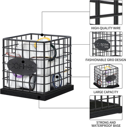 YINMIT K Cup Holder Organizer, Sturdy Coffee Pod Holder Organizer, 35 Kcup Large Capacity Storage Basket for Kitchen Counter and Office Desktop (Circular Grid)