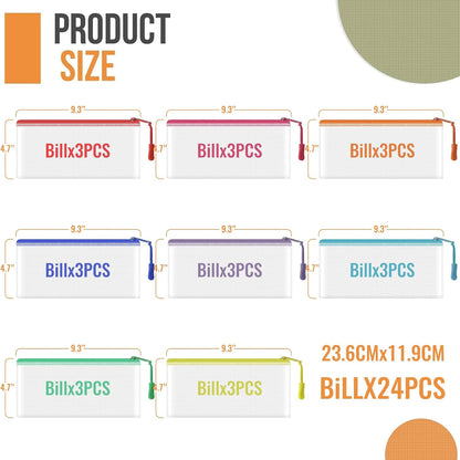 YOPCDJ 24pcs Mesh Zipper Pouch File Bags Puzzle Storage Bags, A3 17x12 Inches Large Reusable Zipper Pouches for Organizing Classroom Board Game Organization