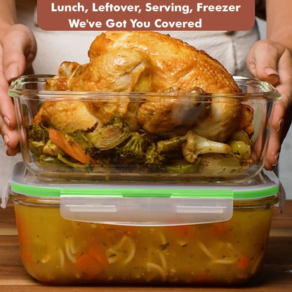 8 Cups/ 63 Oz 4 Piece (2 containers + 2 Lids) Large Glass Food Storage/ Baking Containers with Locking Lids . Ideal for Storing food, vegetables or fruits. BPA Free & Leak Proof -Microwave, Oven Safe
