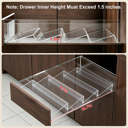 Expandable Acrylic Spice Drawer Organizer – 4-Tier Clear Seasoning Rack Insert for Kitchen Drawers, Adjustable from 9" to 18", Fits Most Spice Jars (Jars Not Included)